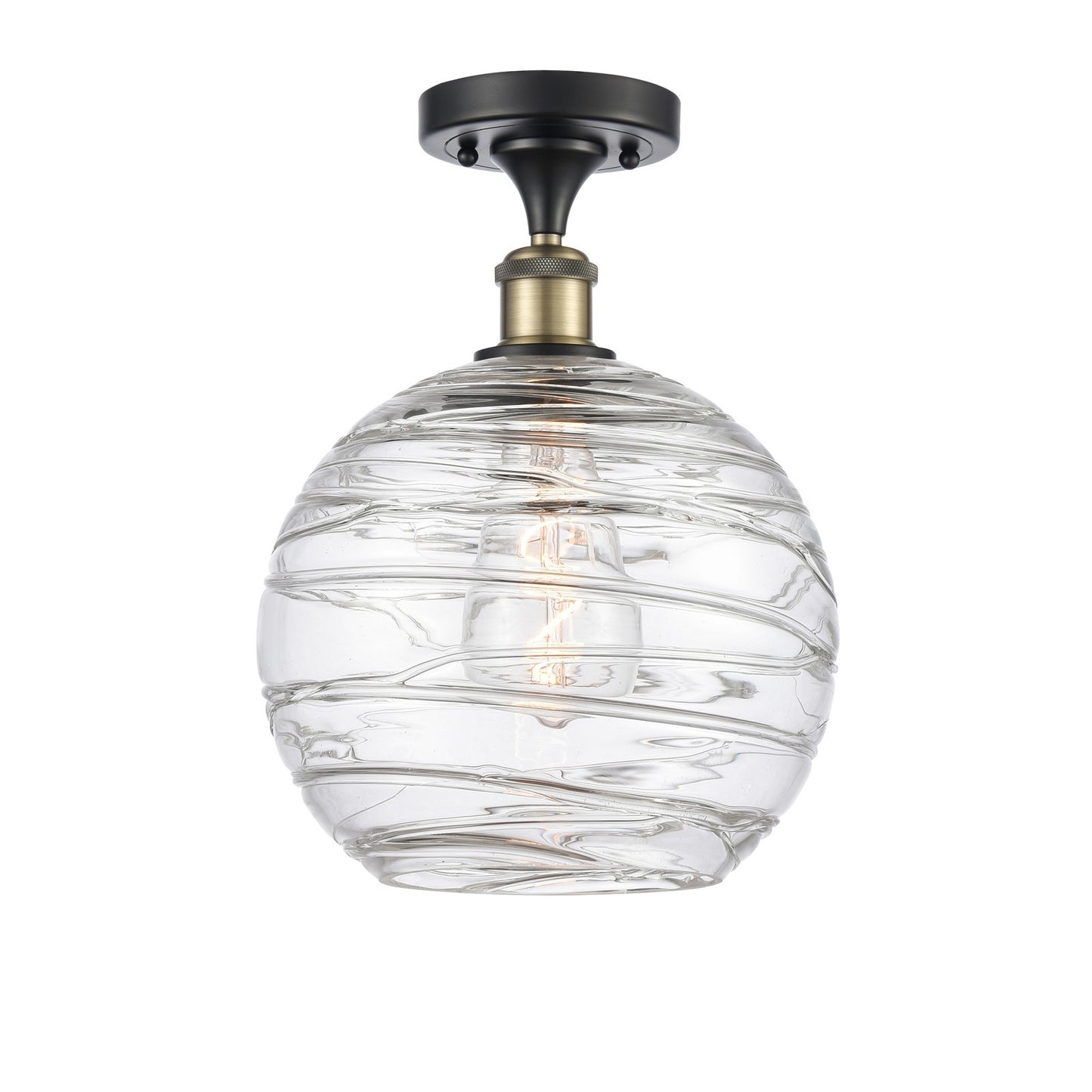 Innovations Athens Deco Swirl 10in 1-Light Semi-Flush Mount | Industrial Black Antique Brass Steel and Clear Deco Swirl | Model 616-1F-BAB-G1213-10CL