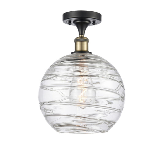 Innovations Athens Deco Swirl 10in 1-Light Semi-Flush Mount | Industrial Black Antique Brass Steel and Clear Deco Swirl | Model 616-1F-BAB-G1213-10CL
