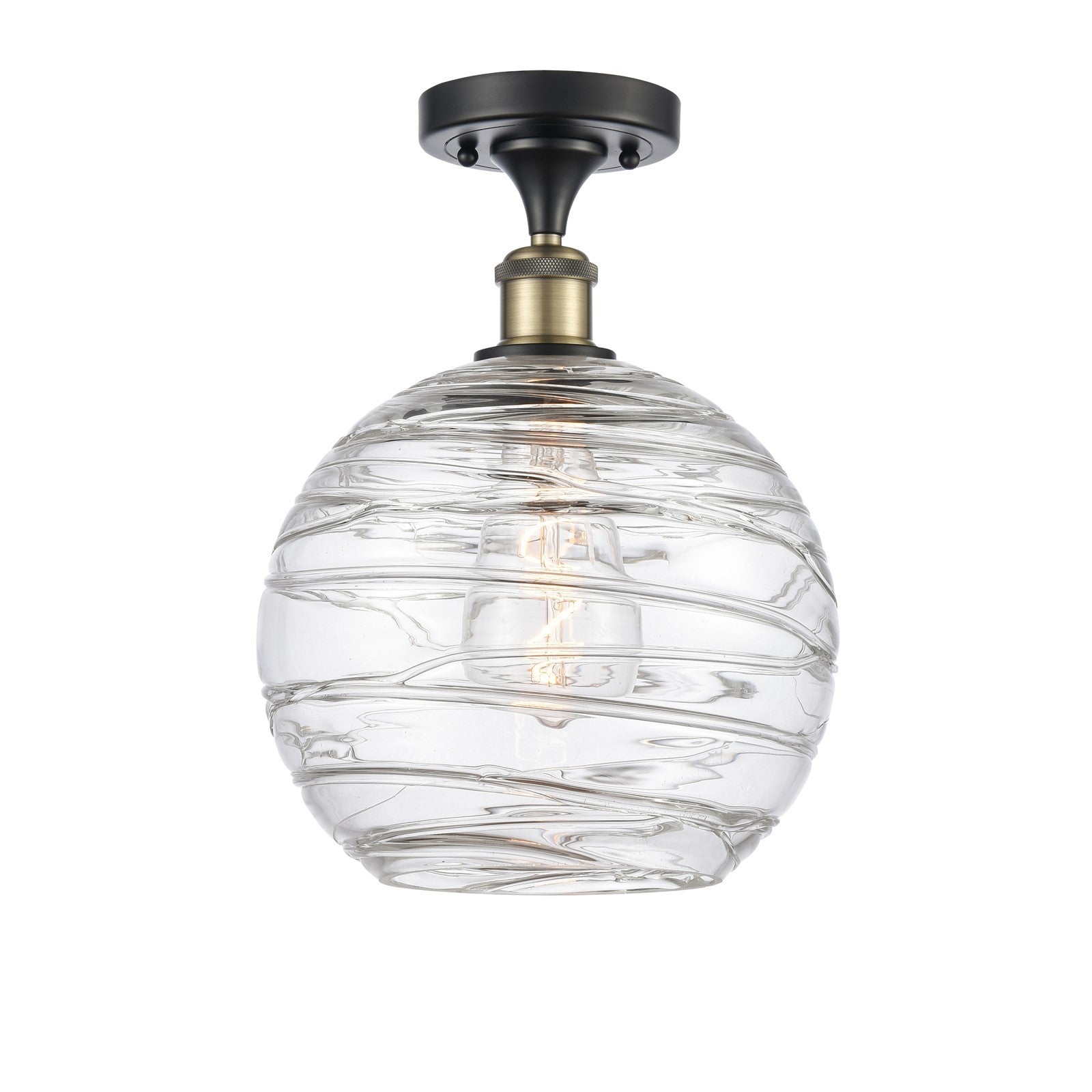 Innovations Athens Deco Swirl 10in 1-Light Semi-Flush Mount | Industrial Black Antique Brass Steel and Clear Deco Swirl | Model 616-1F-BAB-G1213-10CL