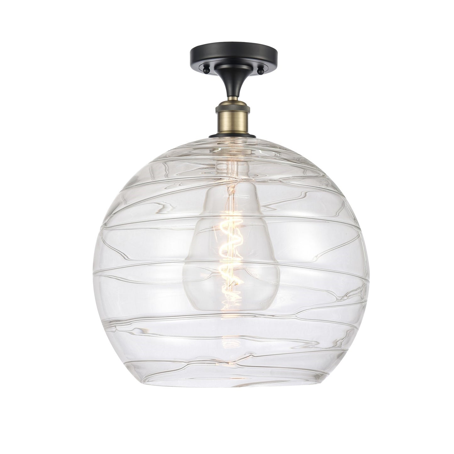 Innovations Athens Deco Swirl 14in 1-Light Semi-Flush Mount | Industrial Black Antique Brass Steel and Clear Deco Swirl | Model 616-1F-BAB-G1213-14CL