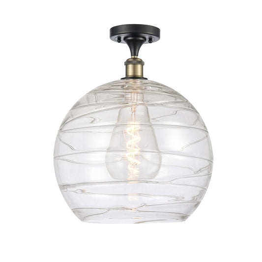 Innovations Athens Deco Swirl 14in 1-Light Semi-Flush Mount | Industrial Black Antique Brass Steel and Clear Deco Swirl | Model 616-1F-BAB-G1213-14CL