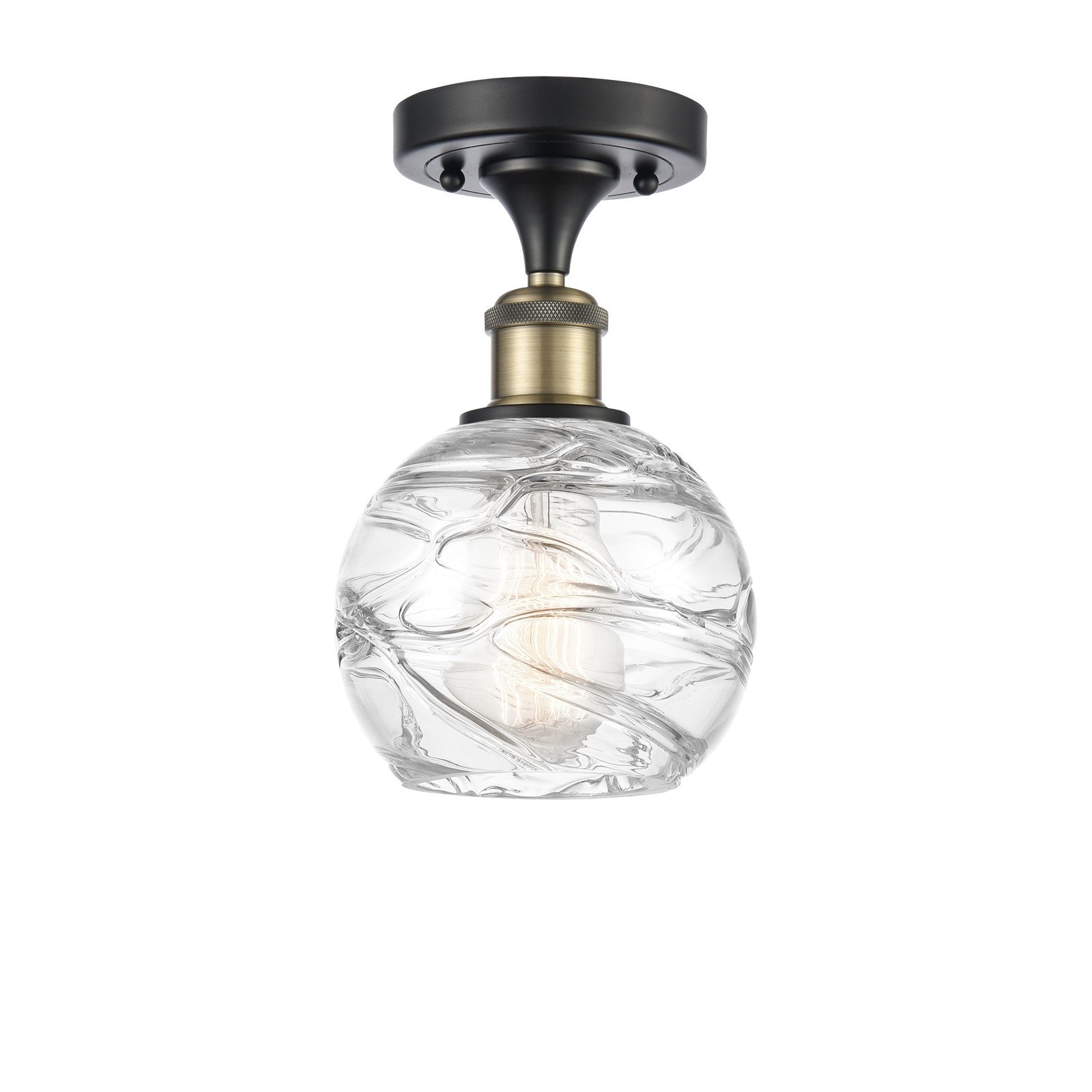 Innovations Athens Deco Swirl 6in 1-Light Semi-Flush Mount | Industrial Black Antique Brass Steel and Clear Glass | Model 616-1F-BAB-G1213-6CL