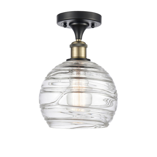 Innovations Athens Deco Swirl 8in 1-Light Semi-Flush Mount | Industrial Black Antique Brass and Clear Deco Swirl Glass | Model 616-1F-BAB-G1213-8CL