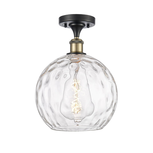 Innovations Athens Water Glass 10in 1-Light Semi-Flush Mount | Industrial Black Antique Brass Steel and Clear Glass | Kitchen | Model 616-1F-BAB-G1215-10