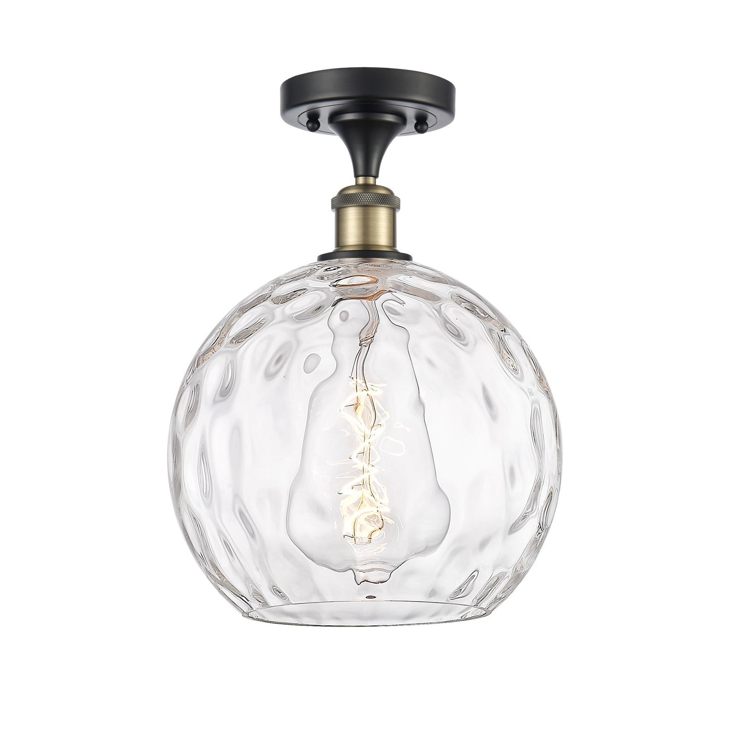 Innovations Athens Water Glass 10in 1-Light Semi-Flush Mount | Industrial Black Antique Brass Steel and Clear Glass | Kitchen | Model 616-1F-BAB-G1215-10