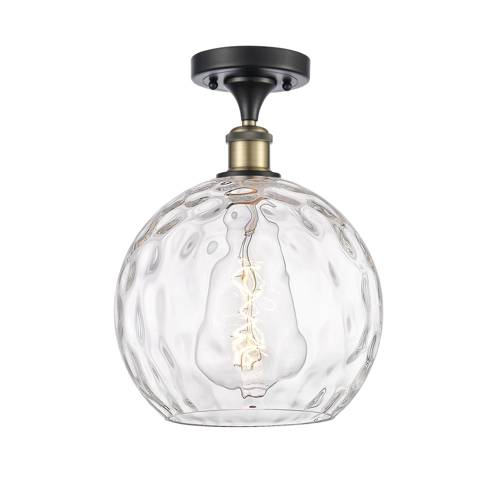 Innovations Athens Water Glass 10in 1-Light Semi-Flush Mount | Industrial Black Antique Brass Steel and Clear Glass | Kitchen | Model 616-1F-BAB-G1215-10