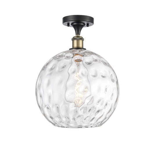 Innovations Athens Water Glass 12in 1-Light Semi-Flush Mount | Industrial Black Antique Brass and Clear Glass | Bathroom & | Model 616-1F-BAB-G1215-12