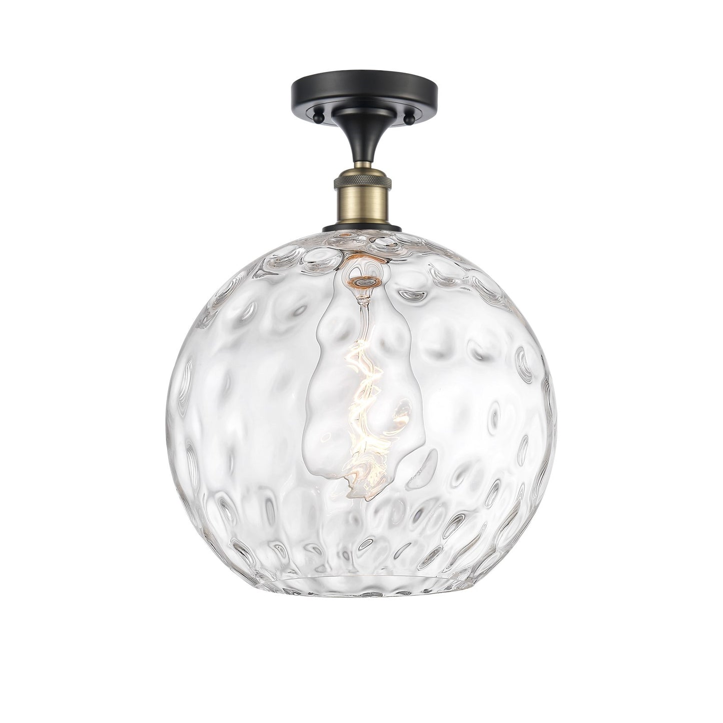 Innovations Athens Water Glass 12in 1-Light Semi-Flush Mount | Industrial Black Antique Brass and Clear Glass | Bathroom & | Model 616-1F-BAB-G1215-12