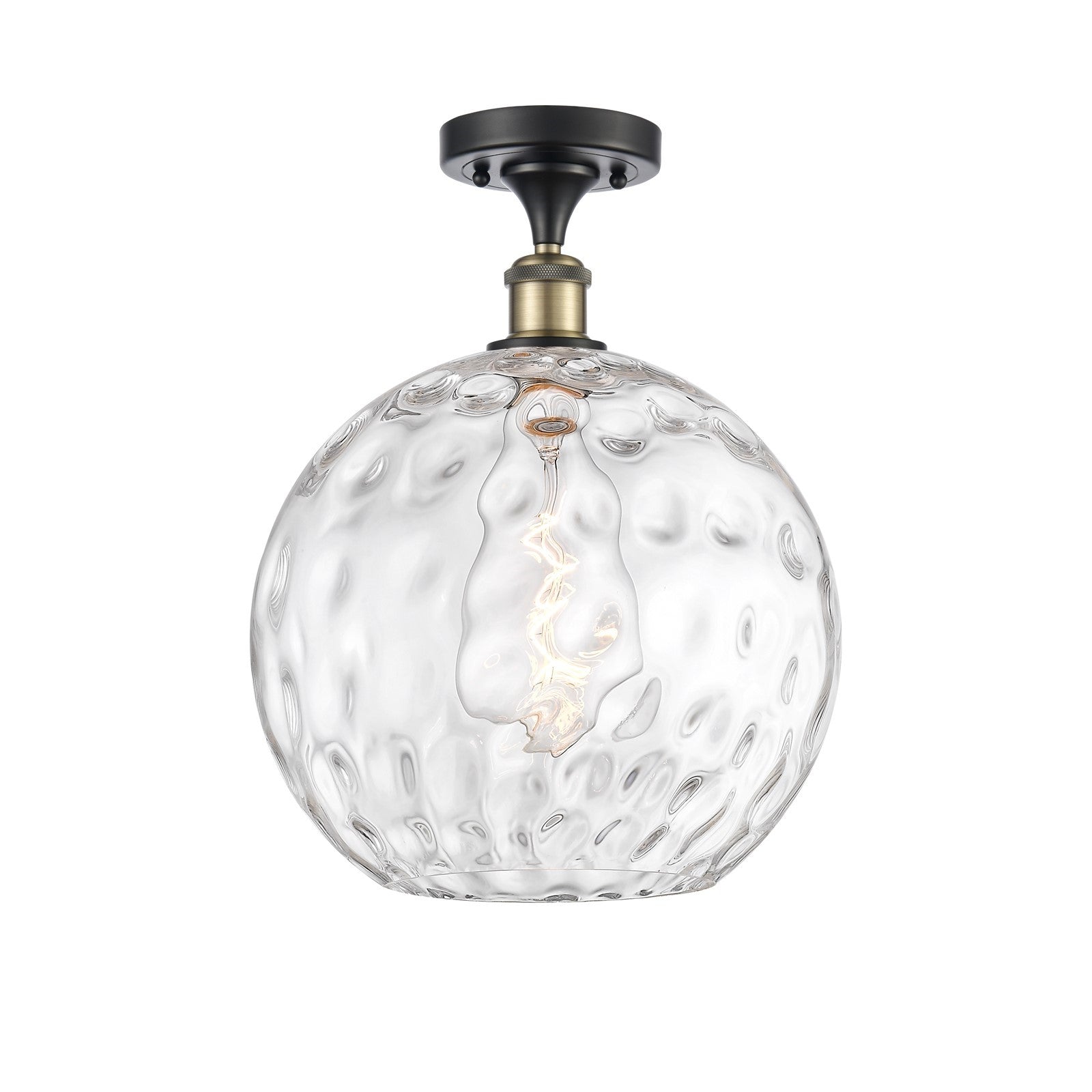 Innovations Athens Water Glass 12in 1-Light Semi-Flush Mount | Industrial Black Antique Brass and Clear Glass | Bathroom & | Model 616-1F-BAB-G1215-12