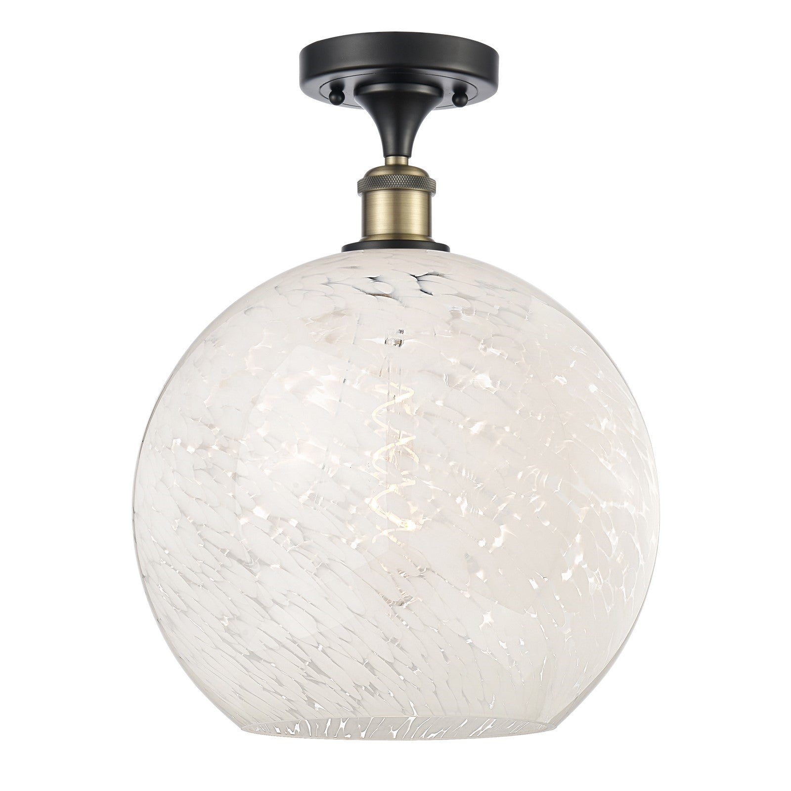 Innovations Lighting White Mouchette 12in 1-Light Semi-Flush Mount | Art Nouveau Black Antique Brass Steel and White | Model 616-1F-BAB-G1216-12WM