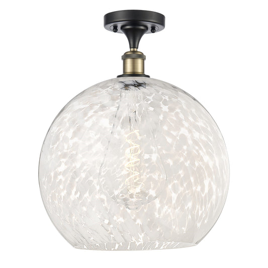 Innovations White Mouchette 14in 1-Light Semi-Flush Mount | Art Nouveau Black Antique Brass and White Glass | Kitchen & | Model 616-1F-BAB-G1216-14WM