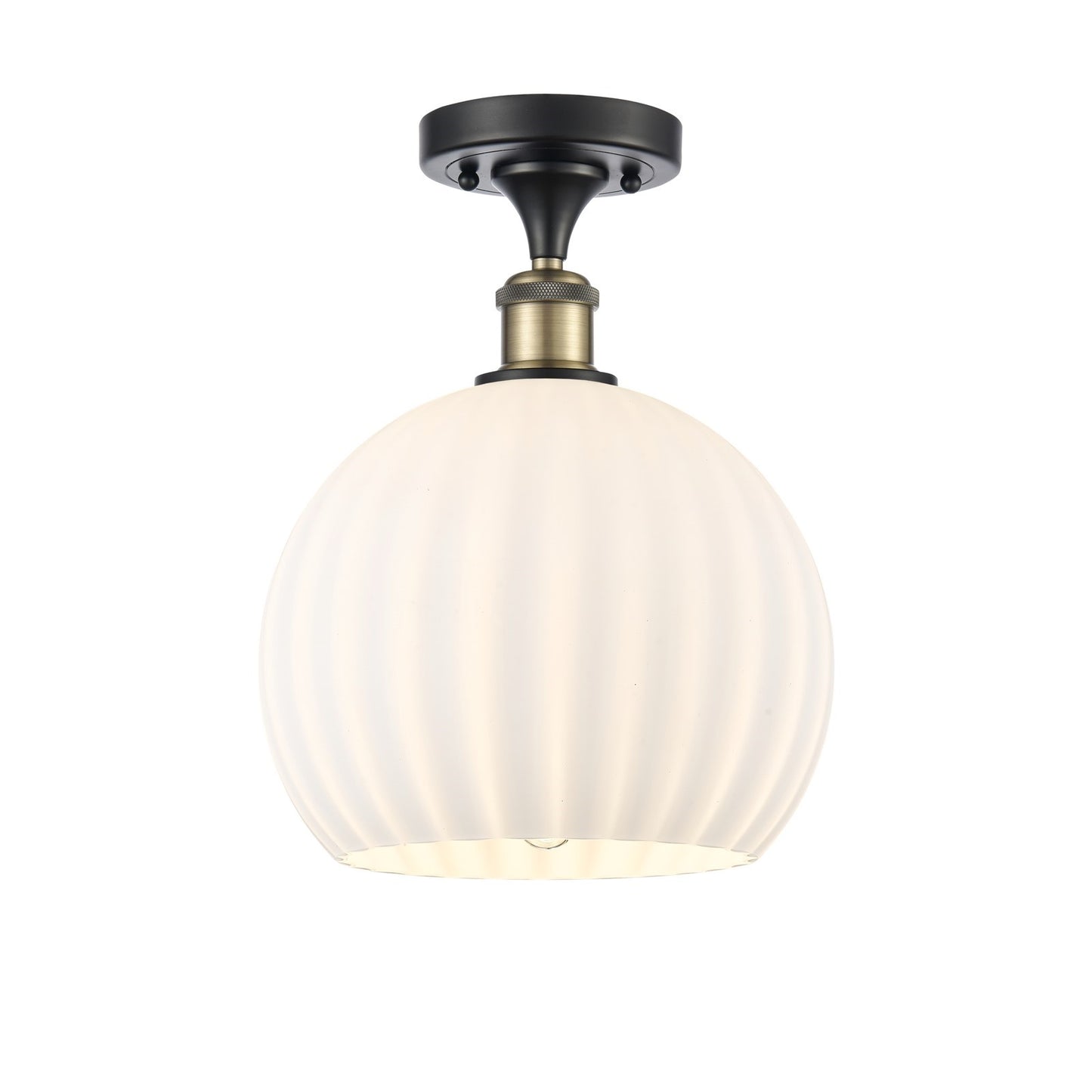 Innovations Lighting Edison 10in 1-Light Semi-Flush Mount | Industrial Black Antique Brass and White Venetian Glass | Model 616-1F-BAB-G1217-10WV
