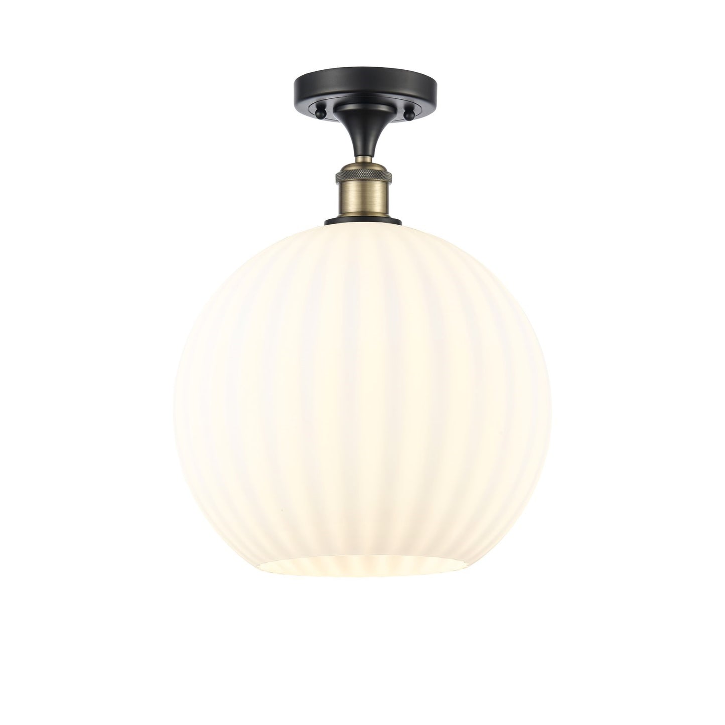 Innovations Lighting Edison 12in 1-Light Semi-Flush Mount | Industrial Black Antique Brass and White Venetian Glass | Model 616-1F-BAB-G1217-12WV
