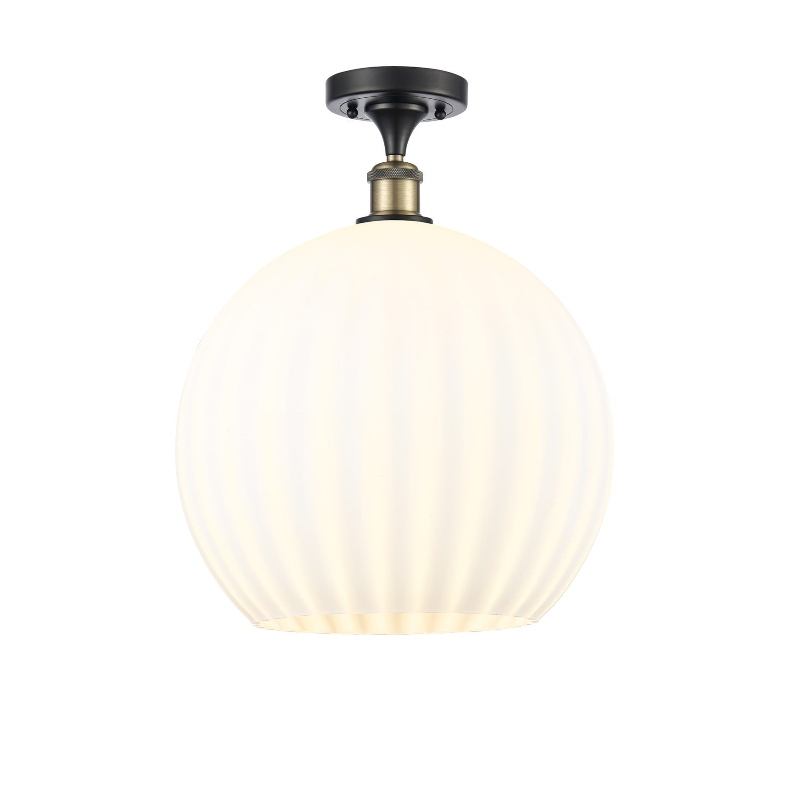Innovations Lighting White Venetian 14in 1-Light Semi-Flush Mount | Art Nouveau Black Antique Brass and White Venetian Glass | Model 616-1F-BAB-G1217-14WV