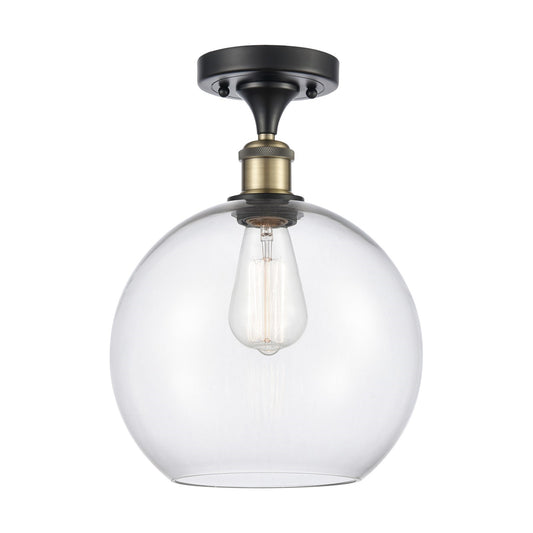 Innovations Athens 10in 1-Light Semi-Flush Mount | Industrial Black Antique Brass Steel and Clear Glass | Entryway & Hallway | Model 616-1F-BAB-G122-10