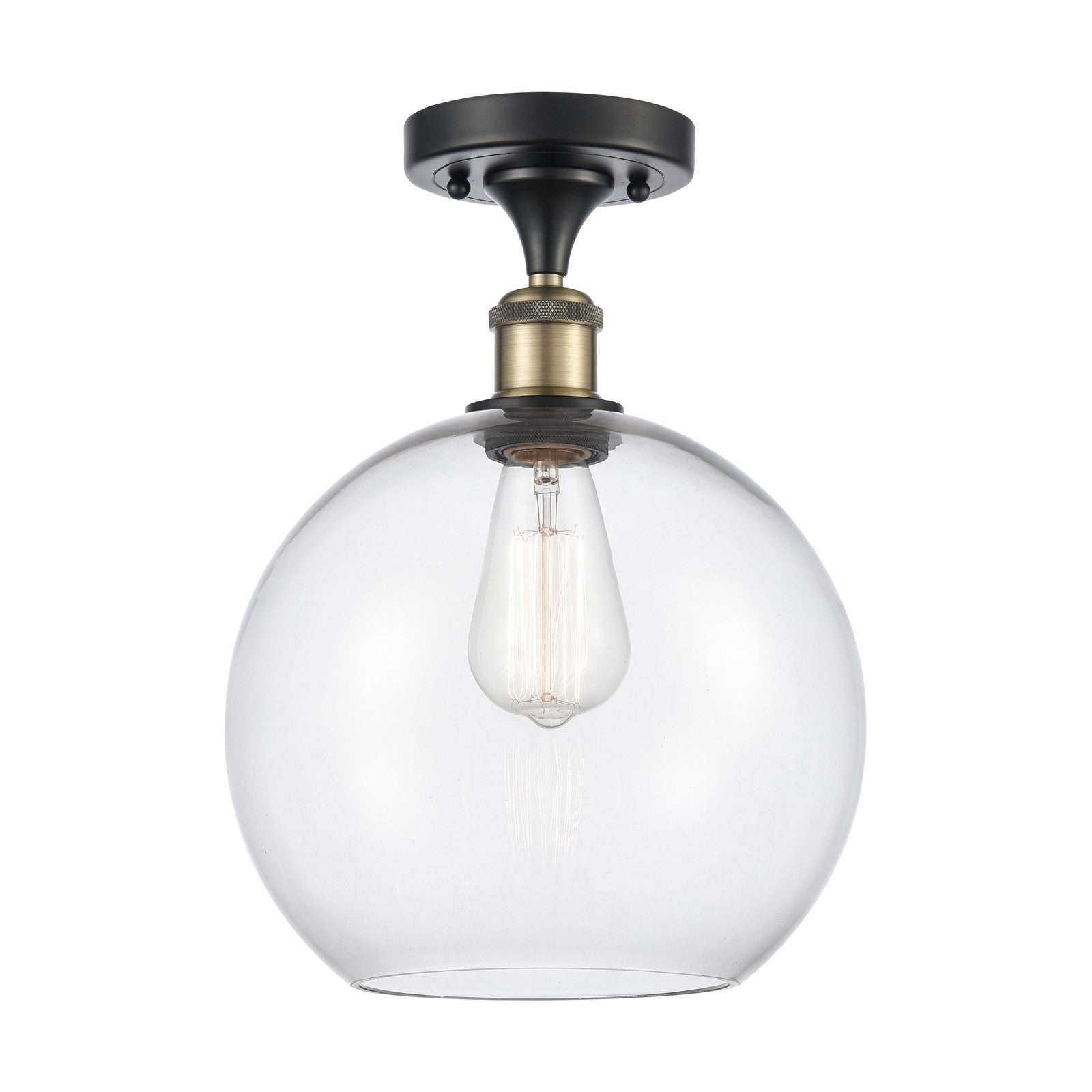 Innovations Athens 10in 1-Light Semi-Flush Mount | Industrial Black Antique Brass Steel and Clear Glass | Entryway & Hallway | Model 616-1F-BAB-G122-10