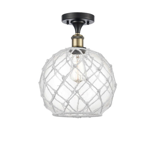 Innovations Farmhouse Rope 10in 1-Light Semi-Flush Mount | Industrial Black Antique Brass Steel and Clear Glass with White | Model 616-1F-BAB-G122-10RW