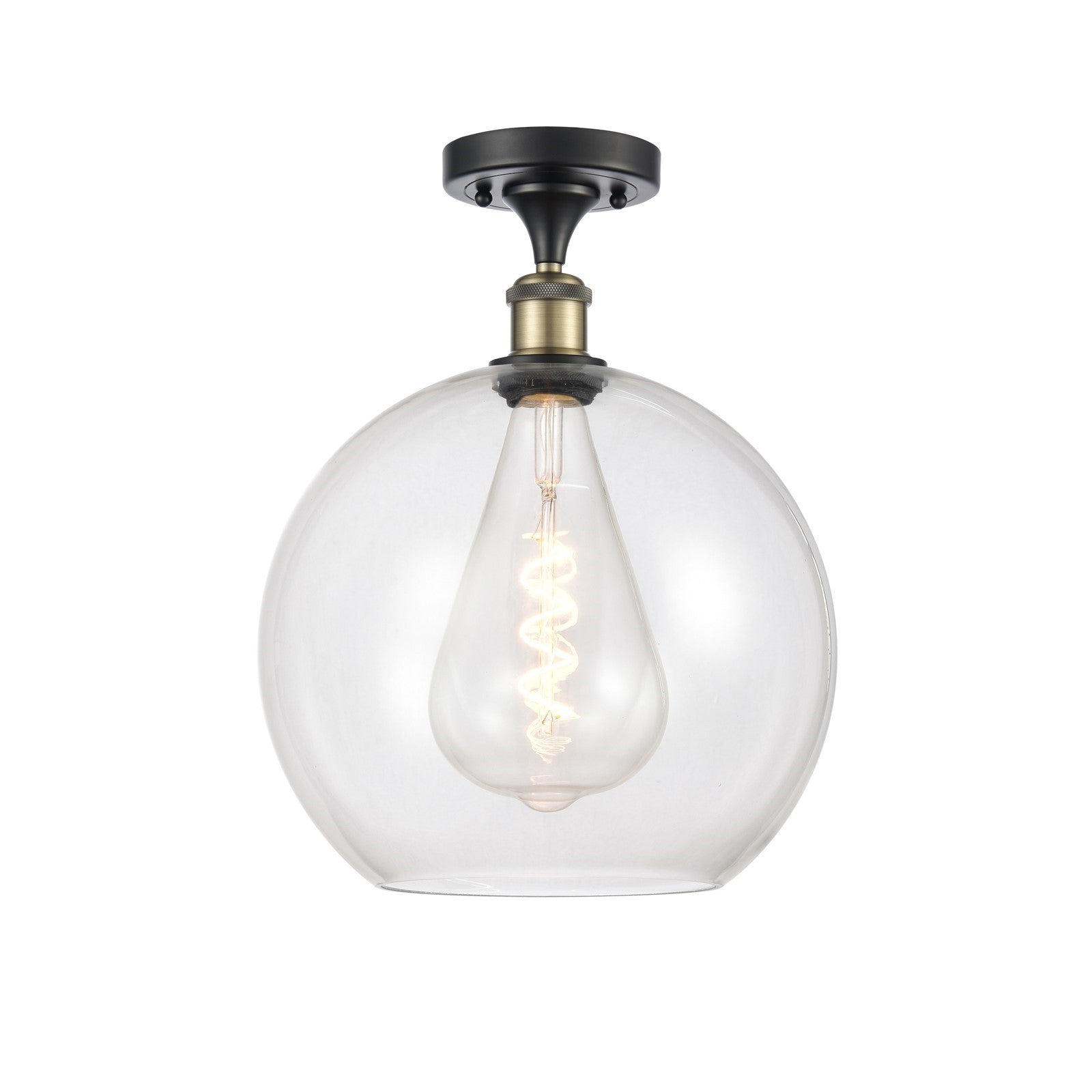 Innovations Athens 12in 1-Light Semi-Flush Mount | Industrial Black Antique Brass Steel and Clear Glass | Entryway & Hallway | Model 616-1F-BAB-G122-12