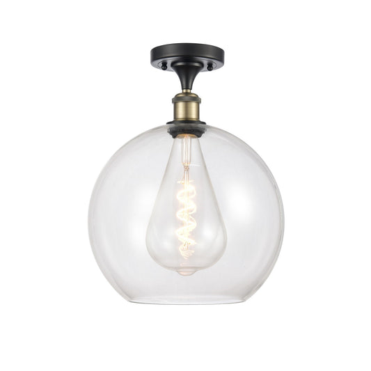 Innovations Athens 12in 1-Light Semi-Flush Mount | Industrial Black Antique Brass Steel and Clear Glass | Entryway & Hallway | Model 616-1F-BAB-G122-12