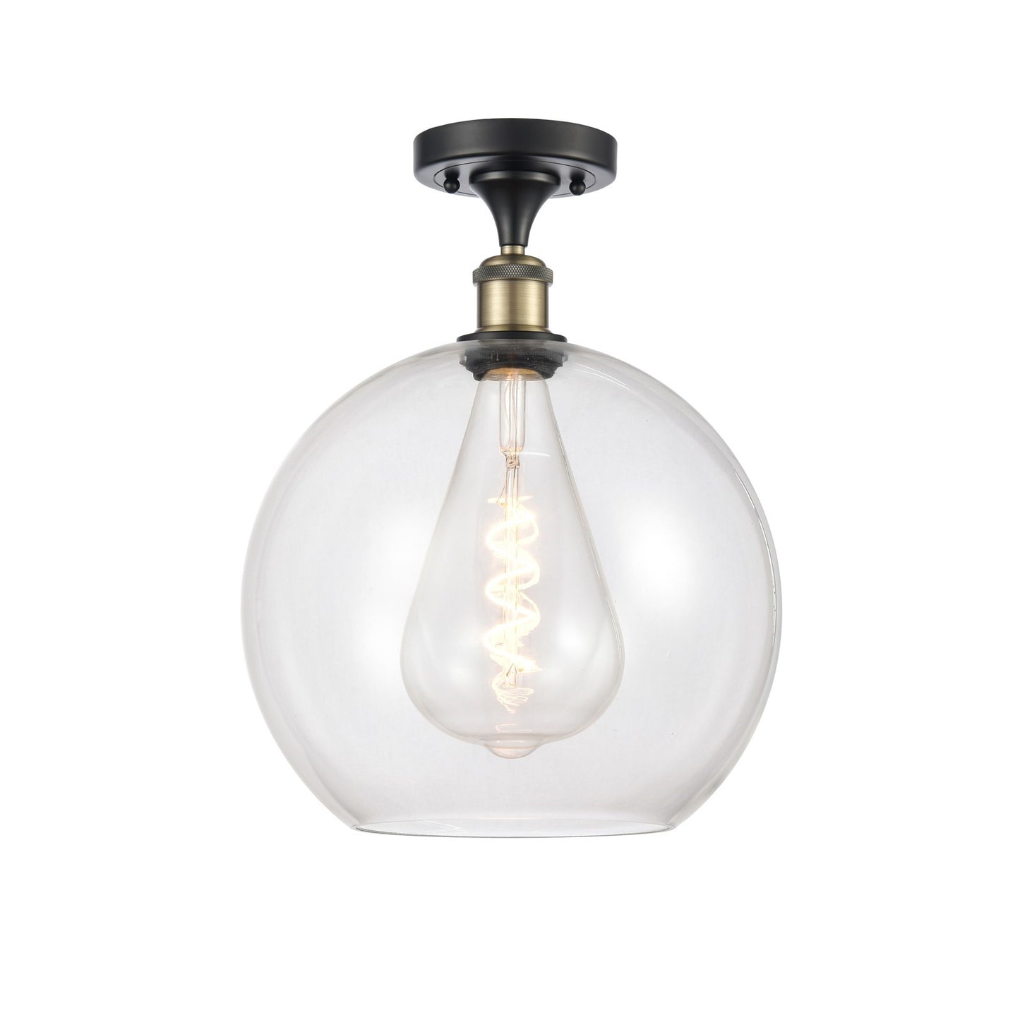 Innovations Athens 12in 1-Light Semi-Flush Mount | Industrial Black Antique Brass Steel and Clear Glass | Entryway & Hallway | Model 616-1F-BAB-G122-12
