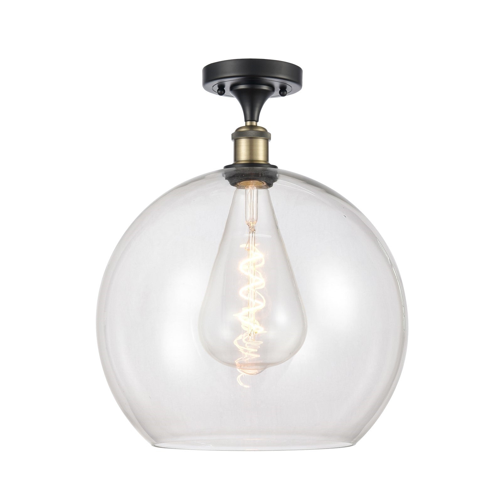 Innovations Athens 14in 1-Light Semi-Flush Mount | Industrial Black Antique Brass Steel and Clear Glass | Entryway & Hallway | Model 616-1F-BAB-G122-14
