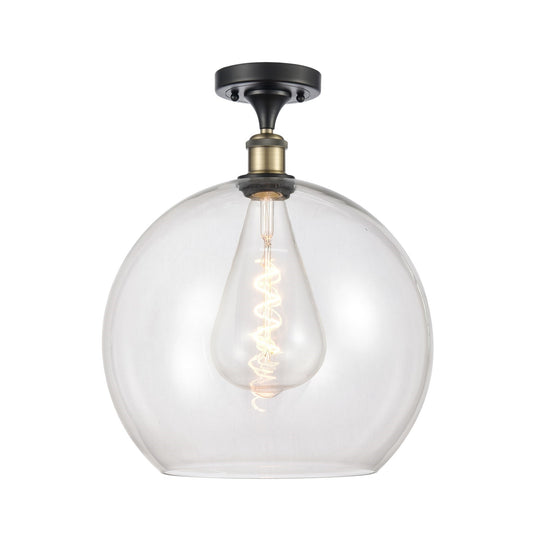 Innovations Athens 14in 1-Light Semi-Flush Mount | Industrial Black Antique Brass Steel and Clear Glass | Entryway & Hallway | Model 616-1F-BAB-G122-14
