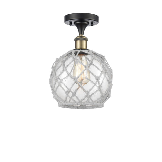 Innovations Farmhouse Rope 8in 1-Light Semi-Flush Mount | Industrial Black Antique Brass Steel and Clear Glass with White Rope | Model 616-1F-BAB-G122-8RW