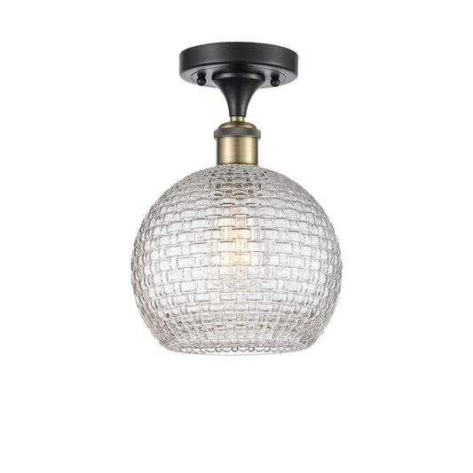 Innovations Athens 8in 1-Light Semi-Flush Mount | Modern Farmhouse Black Antique Brass and Clear Basket Weave Glass | Hallway | Model 616-1F-BAB-G122C-8CL
