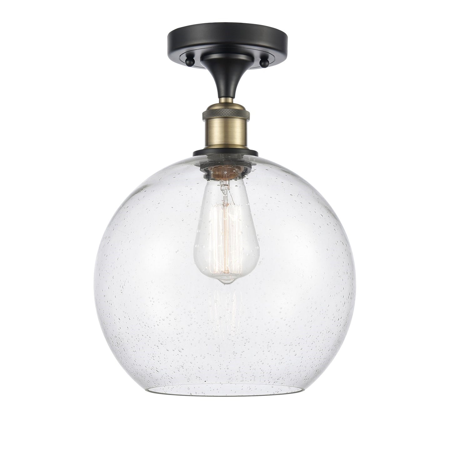 Innovations Athens 10in 1-Light Semi-Flush Mount | Industrial Black Antique Brass Steel and Seedy Glass | Entryway & Hallway | Model 616-1F-BAB-G124-10