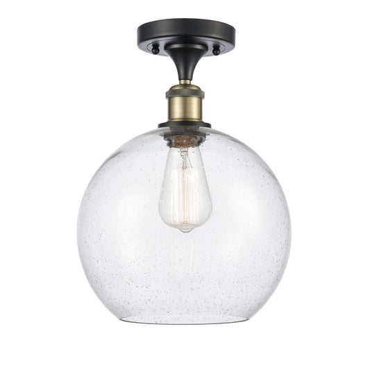 Innovations Athens 10in 1-Light Semi-Flush Mount | Industrial Black Antique Brass Steel and Seedy Glass | Entryway & Hallway | Model 616-1F-BAB-G124-10