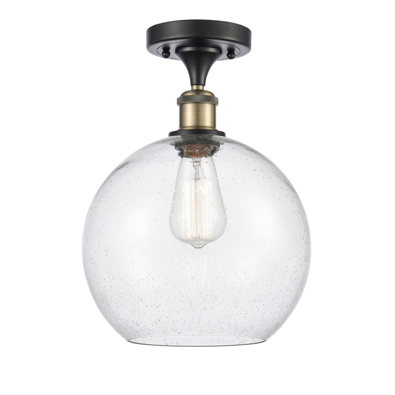 Innovations Athens 10in 1-Light Semi-Flush Mount | Industrial Black Antique Brass Steel and Seedy Glass | Entryway & Hallway | Model 616-1F-BAB-G124-10