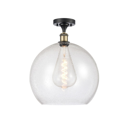 Innovations Athens 14in 1-Light Semi-Flush Mount | Industrial Black Antique Brass and Seedy Glass | Entryway & Hallway | 13.75 | Model 616-1F-BAB-G124-14