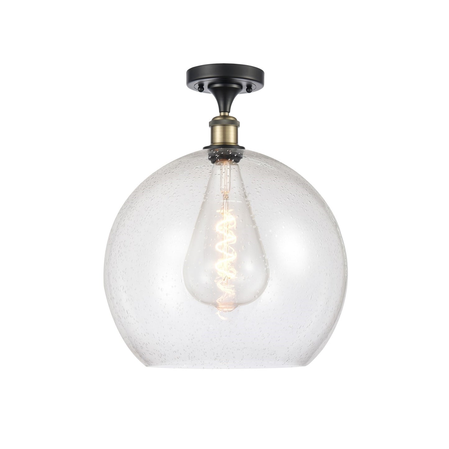Innovations Athens 14in 1-Light Semi-Flush Mount | Industrial Black Antique Brass and Seedy Glass | Entryway & Hallway | 13.75 | Model 616-1F-BAB-G124-14