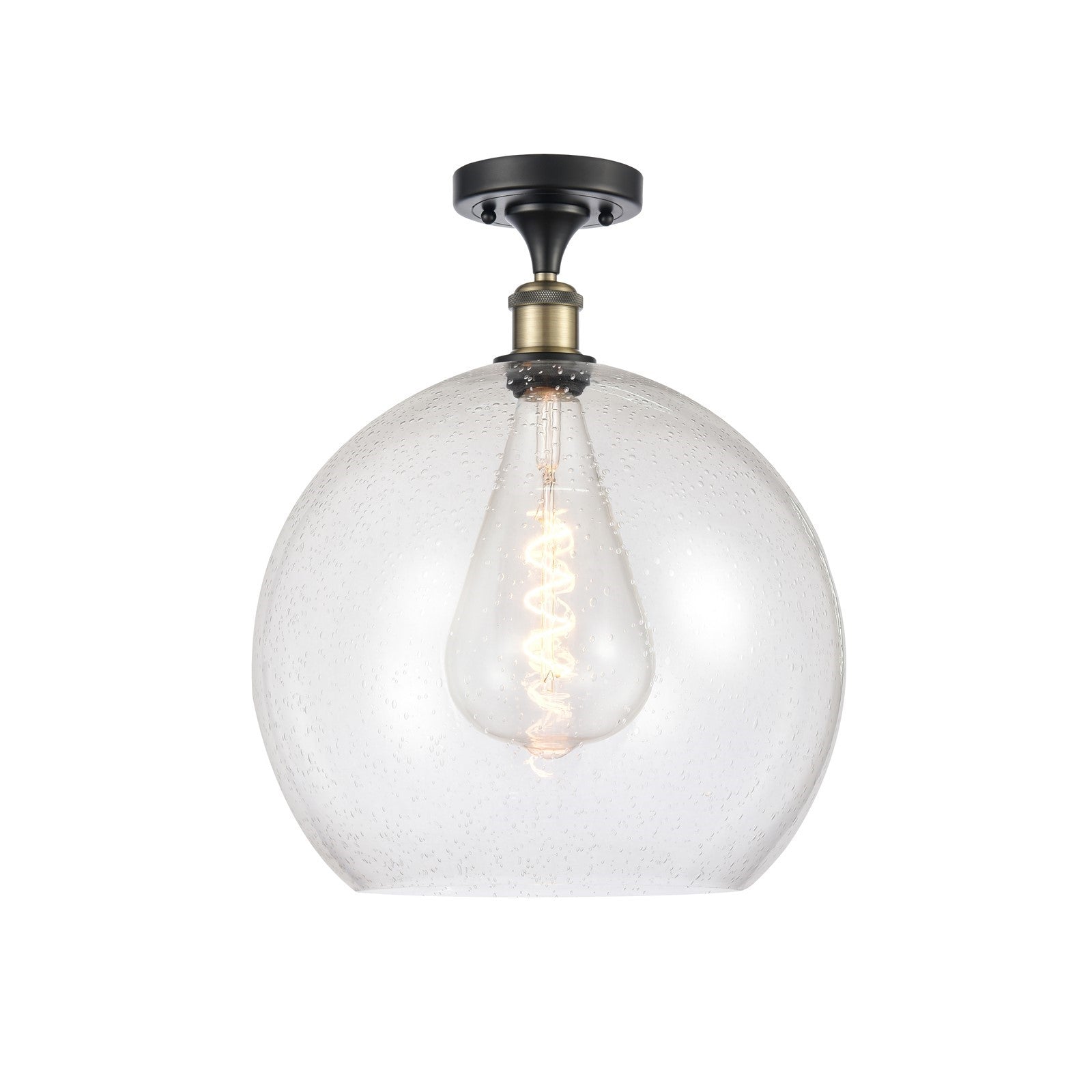 Innovations Athens 14in 1-Light Semi-Flush Mount | Industrial Black Antique Brass and Seedy Glass | Entryway & Hallway | 13.75 | Model 616-1F-BAB-G124-14