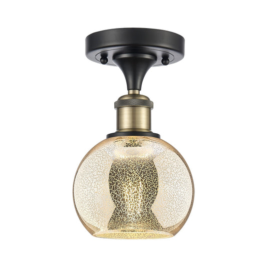 Innovations Athens 6in 1-Light Semi-Flush Mount | Industrial Black Antique Brass and Mercury Glass | Entryway & Hallway | 5.88 x | Model 616-1F-BAB-G128-6