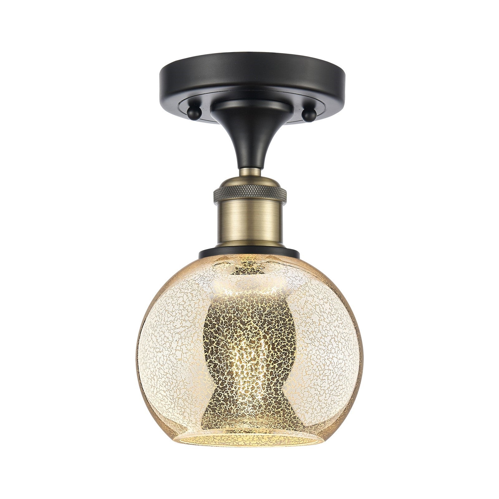 Innovations Athens 6in 1-Light Semi-Flush Mount | Industrial Black Antique Brass and Mercury Glass | Entryway & Hallway | 5.88 x | Model 616-1F-BAB-G128-6