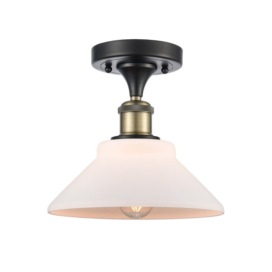 Innovations Orwell 8in 1-Light Semi-Flush Mount | Industrial Black Antique Brass Steel and Matte White Glass | Damp-Rated Hallway | Model 616-1F-BAB-G131