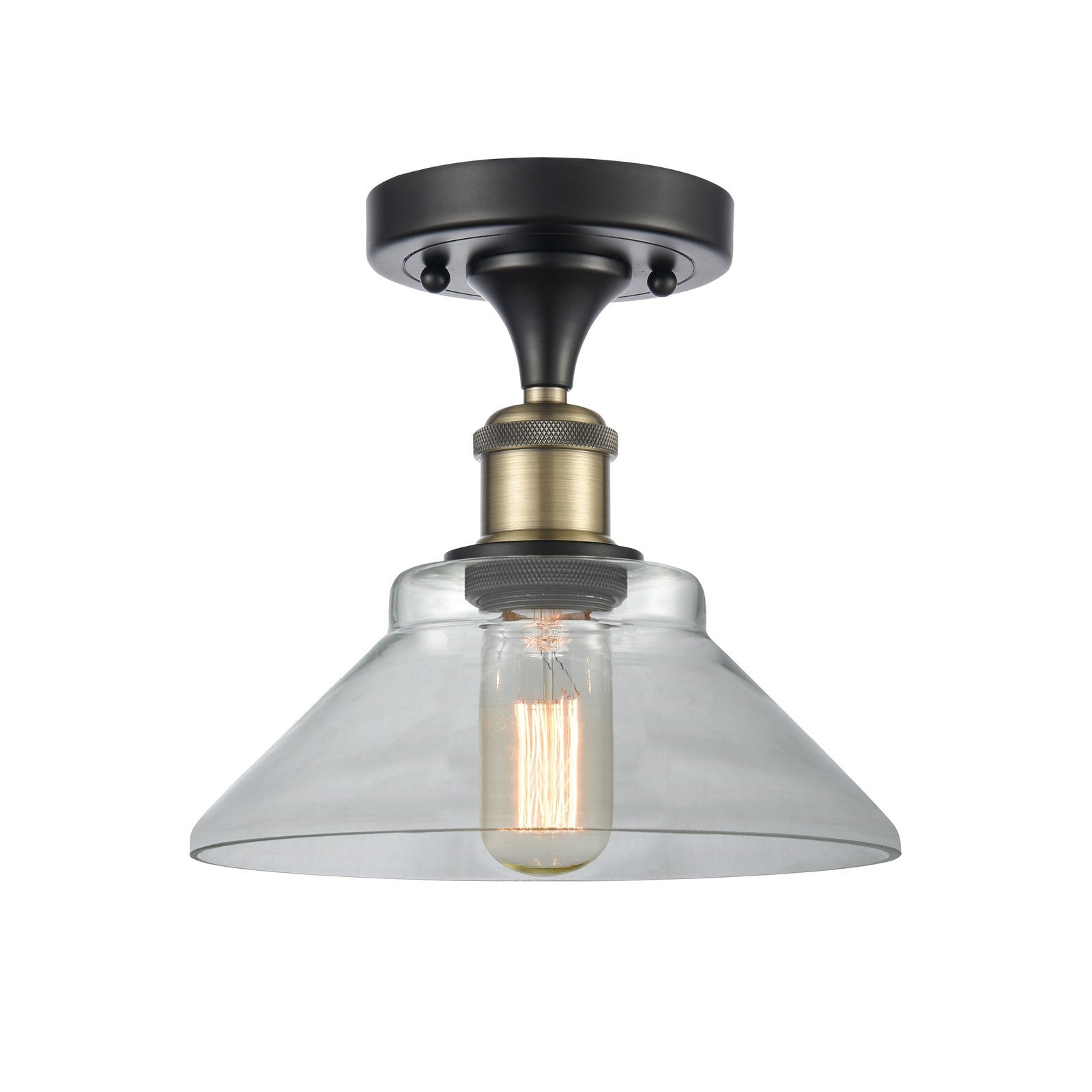 Innovations Orwell 8in 1-Light Semi-Flush Mount | Industrial Black Antique Brass Steel and Clear Glass | Damp-Rated Entryway & | Model 616-1F-BAB-G132