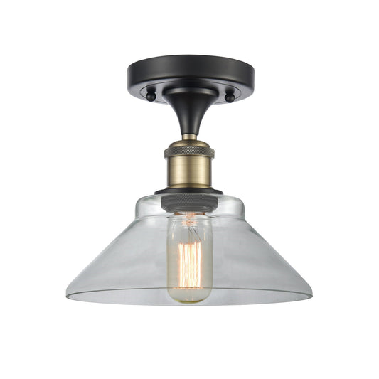 Innovations Orwell 8in 1-Light Semi-Flush Mount | Industrial Black Antique Brass Steel and Clear Glass | Damp-Rated Entryway & | Model 616-1F-BAB-G132