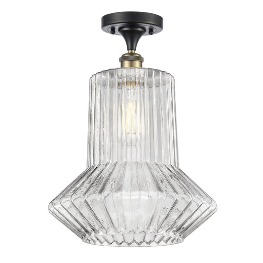 Innovations Springwater 12in 1-Light Semi-Flush Mount | Industrial Black Antique Brass Steel and Clear Fluted Glass | Entryway & | Model 616-1F-BAB-G212