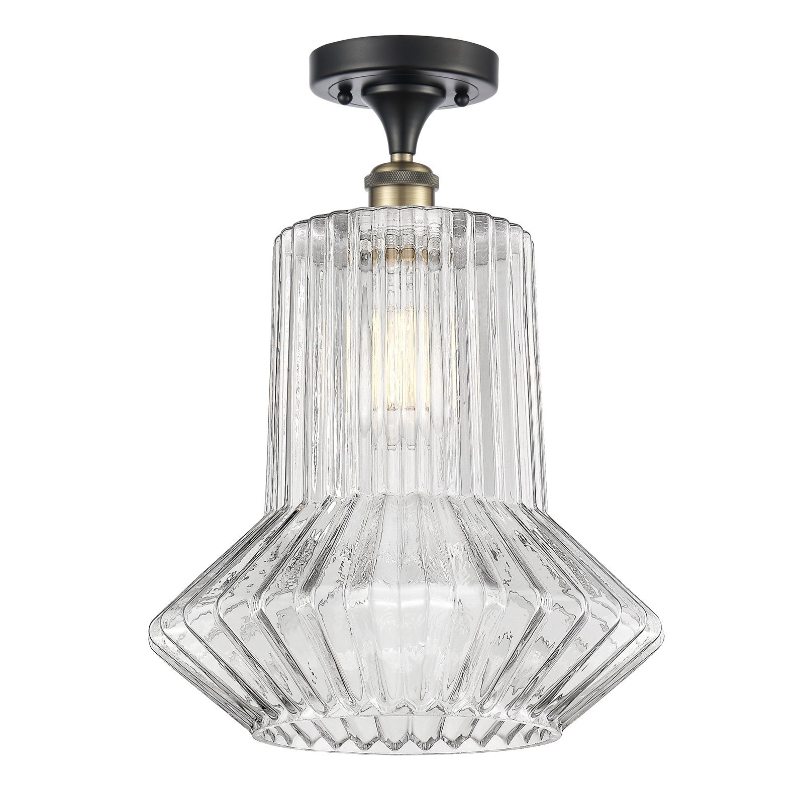 Innovations Springwater 12in 1-Light Semi-Flush Mount | Industrial Black Antique Brass Steel and Clear Fluted Glass | Entryway & | Model 616-1F-BAB-G212