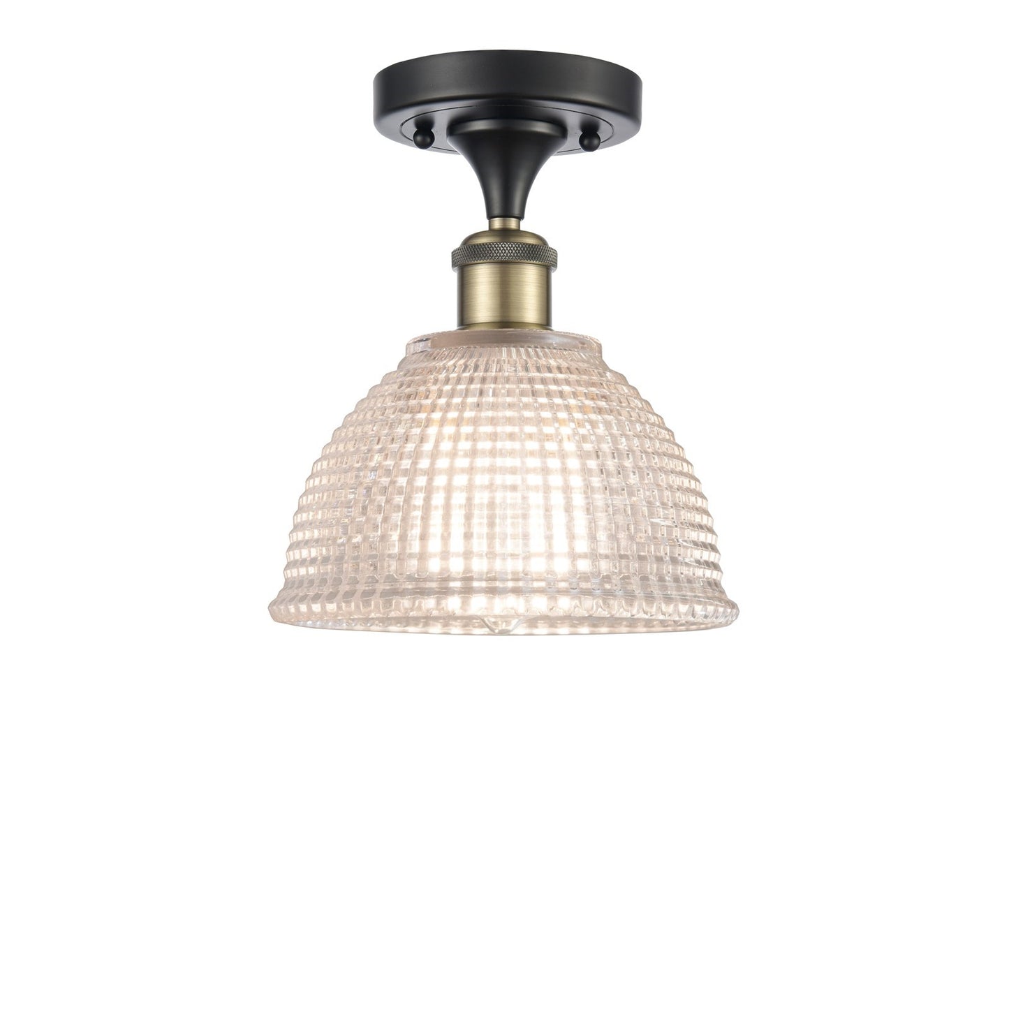 Innovations Arietta 8in 1-Light Semi-Flush Mount | Industrial Black Antique Brass Steel and Clear Glass | Entryway & Hallway | 8 x | Model 616-1F-BAB-G422