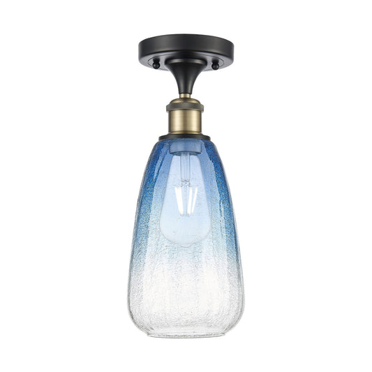 Innovations Brookhaven Almond 6in 1-Light Semi-Flush Mount | Industrial Black Antique Brass and Sapphire Blue Glass | Entryway | Model 616-1F-BAB-G480-6SB