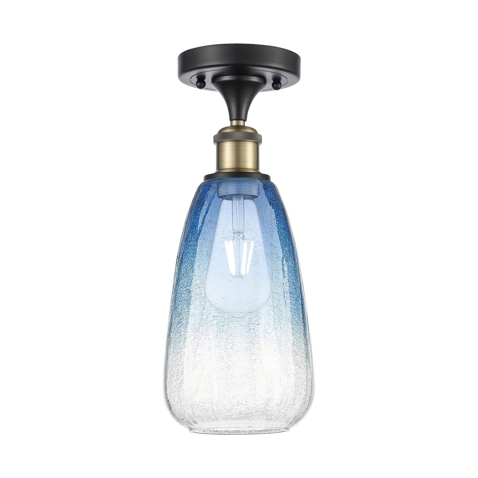Innovations Brookhaven Almond 6in 1-Light Semi-Flush Mount | Industrial Black Antique Brass and Sapphire Blue Glass | Entryway | Model 616-1F-BAB-G480-6SB