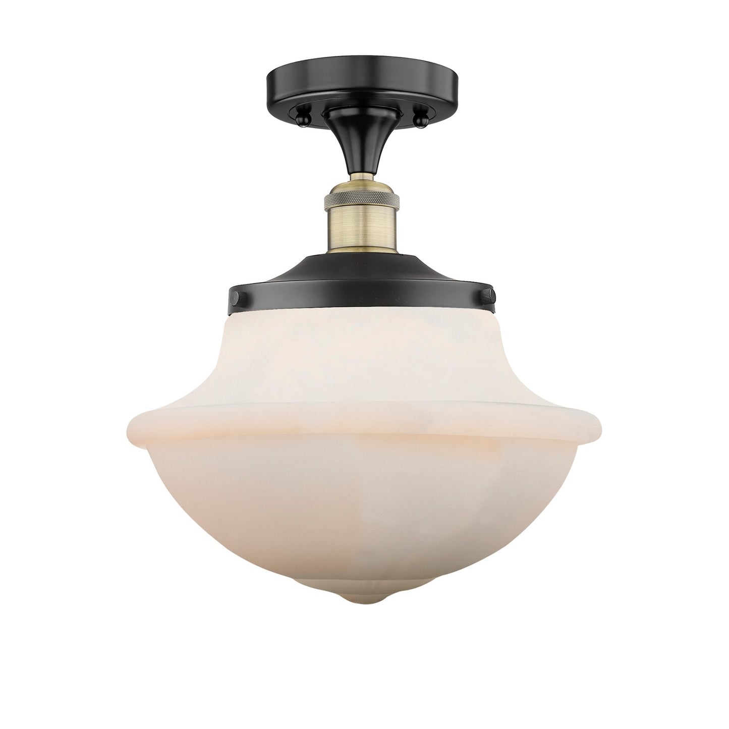 Innovations Oxford 12in 1-Light Semi-Flush Mount | Industrial Black Antique Brass and Matte White Frosted Glass | Damp Rated | Model 616-1F-BAB-G541