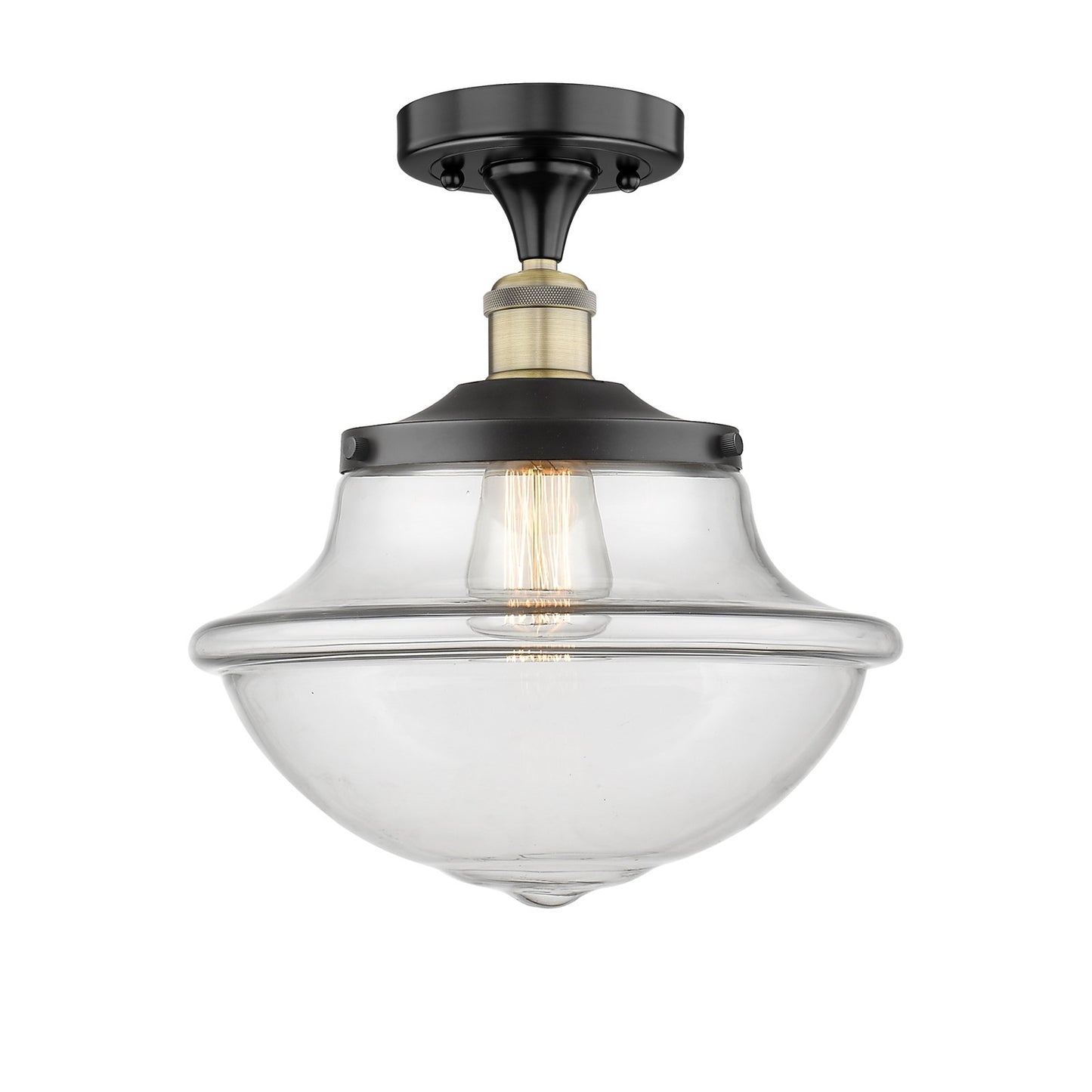Innovations Oxford 12in 1-Light Semi-Flush Mount | Industrial Black Antique Brass and Clear Glass | Entryway & Hallway | 11.75 x | Model 616-1F-BAB-G542