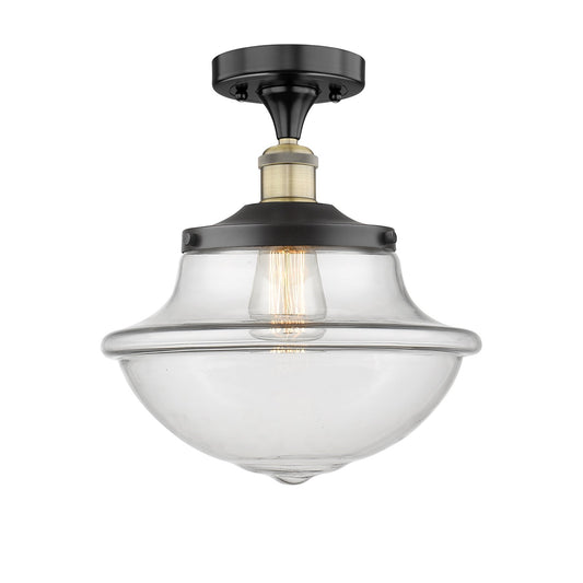 Innovations Oxford 12in 1-Light Semi-Flush Mount | Industrial Black Antique Brass and Clear Glass | Entryway & Hallway | 11.75 x | Model 616-1F-BAB-G542