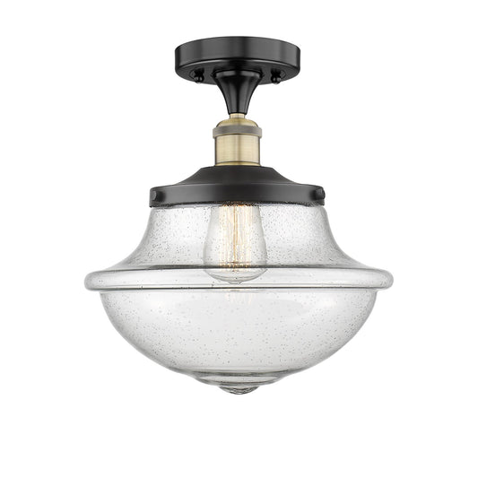 Innovations Oxford 12in 1-Light Semi-Flush Mount | Industrial Black Antique Brass and Seedy Glass | Kitchen & Hallway | 12 x 12 x | Model 616-1F-BAB-G544