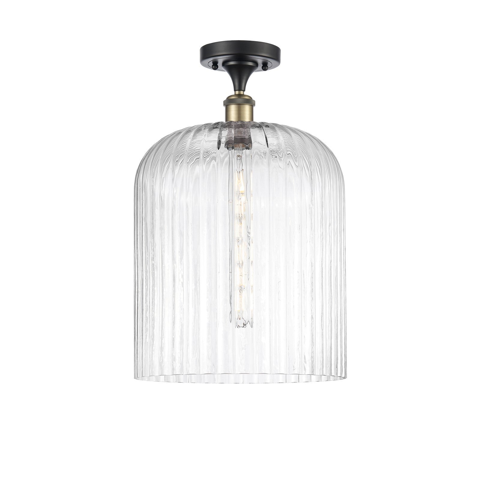 Innovations Bridal Veil 5in 1-Light Semi-Flush Mount | Industrial Black Antique Brass Steel and Clear Ribbed Glass | Kitchen | Model 616-1F-BAB-G559-12CL