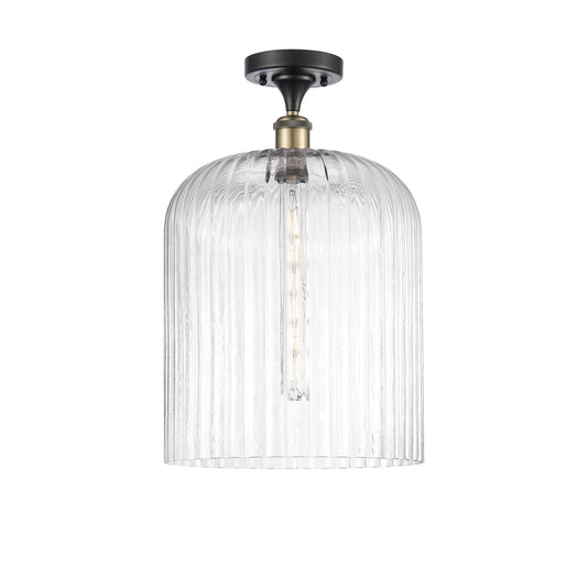 Innovations Bridal Veil 5in 1-Light Semi-Flush Mount | Industrial Black Antique Brass Steel and Clear Ribbed Glass | Kitchen | Model 616-1F-BAB-G559-12CL